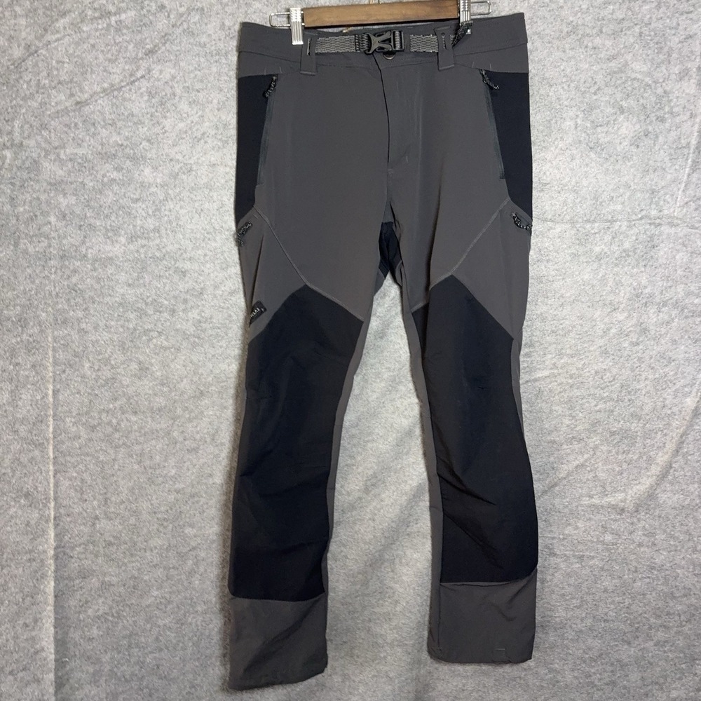 Decathlon FORCLAZ Trek 900 Pants Mens 34x32 Gray Black Zip Ankles Pockets Hiking
